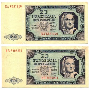 PRL, Zestaw 20 złotych 1948 KA i KB - 2 egzemplarze