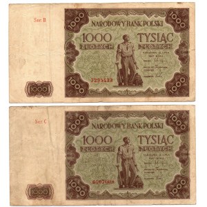 PRL, 1000 złotych 1947 B i C - 2 egzemplarze