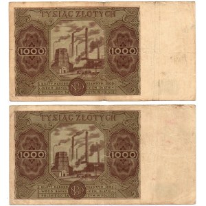 PRL, 1000 złotych 1947 B i C - 2 egzemplarze