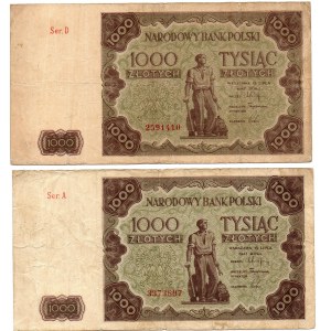 PRL, 1000 złotych 1947 A i D - 2 egzemplarze