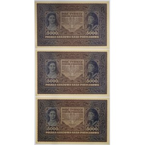 II RP, 5000 Polish marks 1920 III SERIES G - Set of 3 Pieces