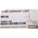 Niemcy, 1/2 marki 1918 D Monachium - NGC MS66