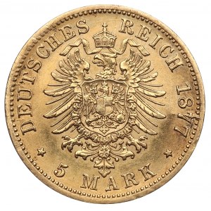 Germany, Wuertemberg, 5 mark 1877 F