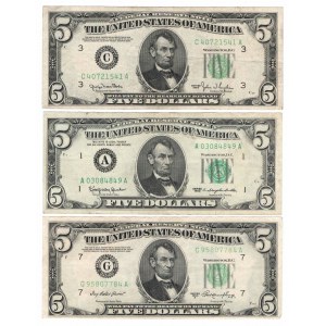 USA, Zestaw 3 x 5 dolarów 1950-1963