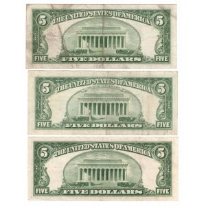 USA, Zestaw 3 x 5 dolarów 1950-1963