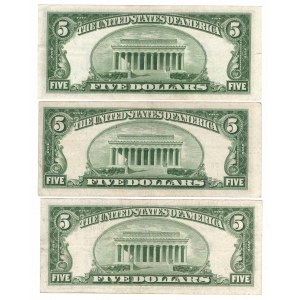USA, Zestaw 3 x 5 dolarów 1950