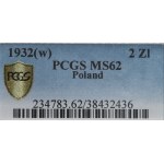 II RP, 2 zl. 1932 Hlava ženy - PCGS MS62