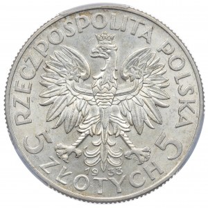 II RP, 5 złotych 1933 Głowa kobiety - PCGS MS62