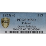 II RP, 5 zl. 1933 Hlava ženy - PCGS MS62