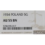 II Republic of Poland, 5 groschen 1934 - NGC AU55 BN
