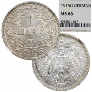 Nemecko, 1 marka 1915 G, Karlsruhe - NGC MS66