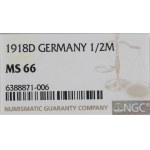 Germany, 1/2 mark 1918 D - NGC MS66