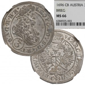 Śląsk pod panowaniem Habsburgów, Leopold I, 3 krajcary 1696, Brzeg - NIEOPISANY NGC MS66