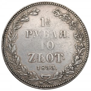 Ruské delenie, Mikuláš I., 1-1/2 rubľa=10 zlotých 1833 НГ, Sankt Peterburg