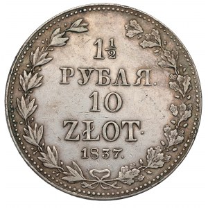 Zabór rosyjski, Mikołaj I, 1-1/2 rubla=10 złotych 1837 MW, Warszawa