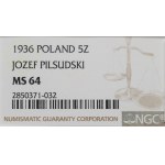 II RP, 5 złotych 1936, Piłsudski - NGC MS64