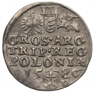 Stefan Batory, Trojak 1586, Olkusz - iniciály NH na konci averznej legendy