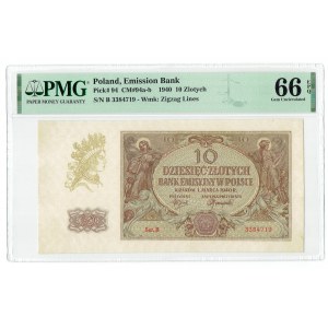 GG, 10 złotych 1940 - rzadsza seria B PMG 66 EPQ