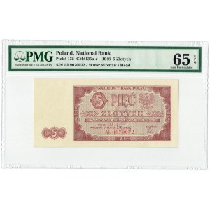 PRL, 5 zloty 1948 AŁ - PMG 65 EPQ