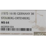 Nemecko, Stolberg-Ortenberg, groš (3 krajcary) bez dátumu (1605) - NGC MS64