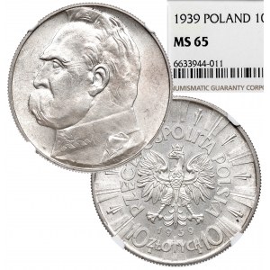II Rzeczpospolita, 10 złotych 1939 Piłsudski - NGC MS65