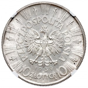 II Rzeczpospolita, 10 złotych 1939 Piłsudski - NGC MS65
