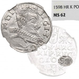 Zygmunt III Waza, Trojak 1598, Wschowa - NIEOPISANA PRZEBITKA 8/98 NGC MS62