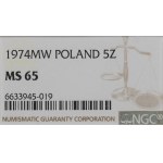 Poľská ľudová republika, 5 Gold 1974 Rybak, FLAT DATE - NGC MS65