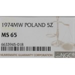 Poľská ľudová republika, 5 Gold 1974 Rybak, FLAT DATE - NGC MS65
