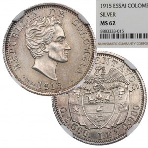 Kolumbia, 10 centavos 1915 - Próba NGC MS62 - RZADKOŚĆ waga regularna !