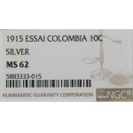 Kolumbia, 10 centavos 1915 - vzor NGC MS62 - vzácna bežná hmotnosť !