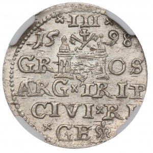 Žigmund III Vasa, Trojak 1598, Riga - NGC MS62