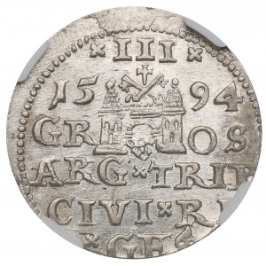 Zikmund III Vasa, Trojak 1594, Riga - LIV - NGC MS63