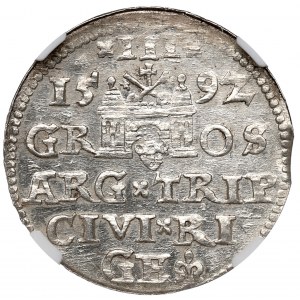 Zikmund III Vasa, Trojak 1592, Riga - NGC MS62