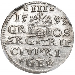 Sigismund III Vasa, Trojak 1593, Riga - SCHÖN - NGC MS64