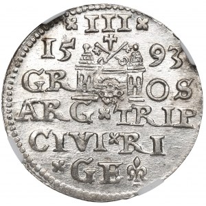 Zygmunt III Waza, Trojak 1593, Ryga - PIĘKNY - NGC MS64