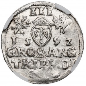 Zygmunt III Waza, Trojak 1592, Wilno - NGC MS65 - WYŚMIENITY