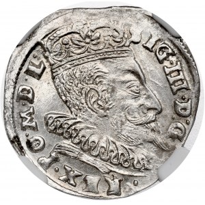 Zygmunt III Waza, Trojak 1596, Wilno - herb Prus i Chalecki - NGC MS64