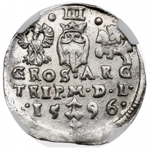 Zygmunt III Waza, Trojak 1596, Wilno - herb Prus i Chalecki - NGC MS64