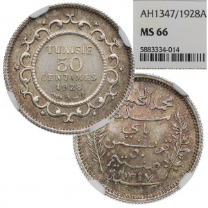 Tunisko, 50 centov 1928 - NGC MS66