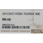 Tunezja, 50 centimów 1928 - NGC MS66