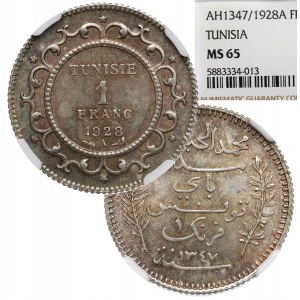 Tunisia, 1 franc 1928 - NGC MS65