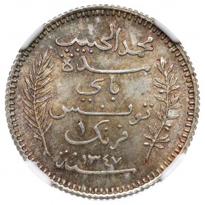 Tunezja, 1 frank 1928 - NGC MS65