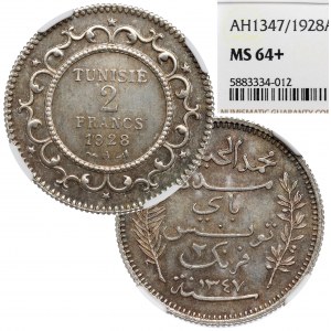 Tunisko, 2 franky 1928 - NGC MS64+