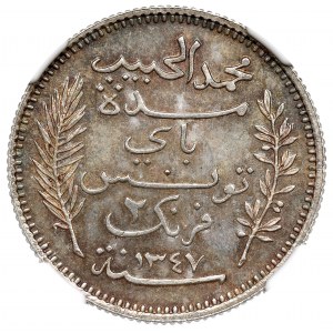 Tunisko, 2 franky 1928 - NGC MS64+