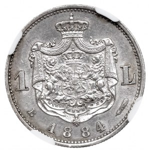 Rumunia, Karol I, 1 leu 1884 - NGC MS61