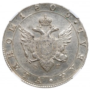 Rusko, Alexander I., Rubľ 1805 ФГ - NGC AU58