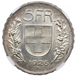 Švajčiarsko, 5 frankov 1926 - NGC MS62
