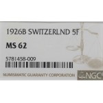Switzerland, 5 frank 1926 - NGC MS62