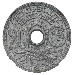 Francúzsko, 20 centov 1946 B - NGC MS64